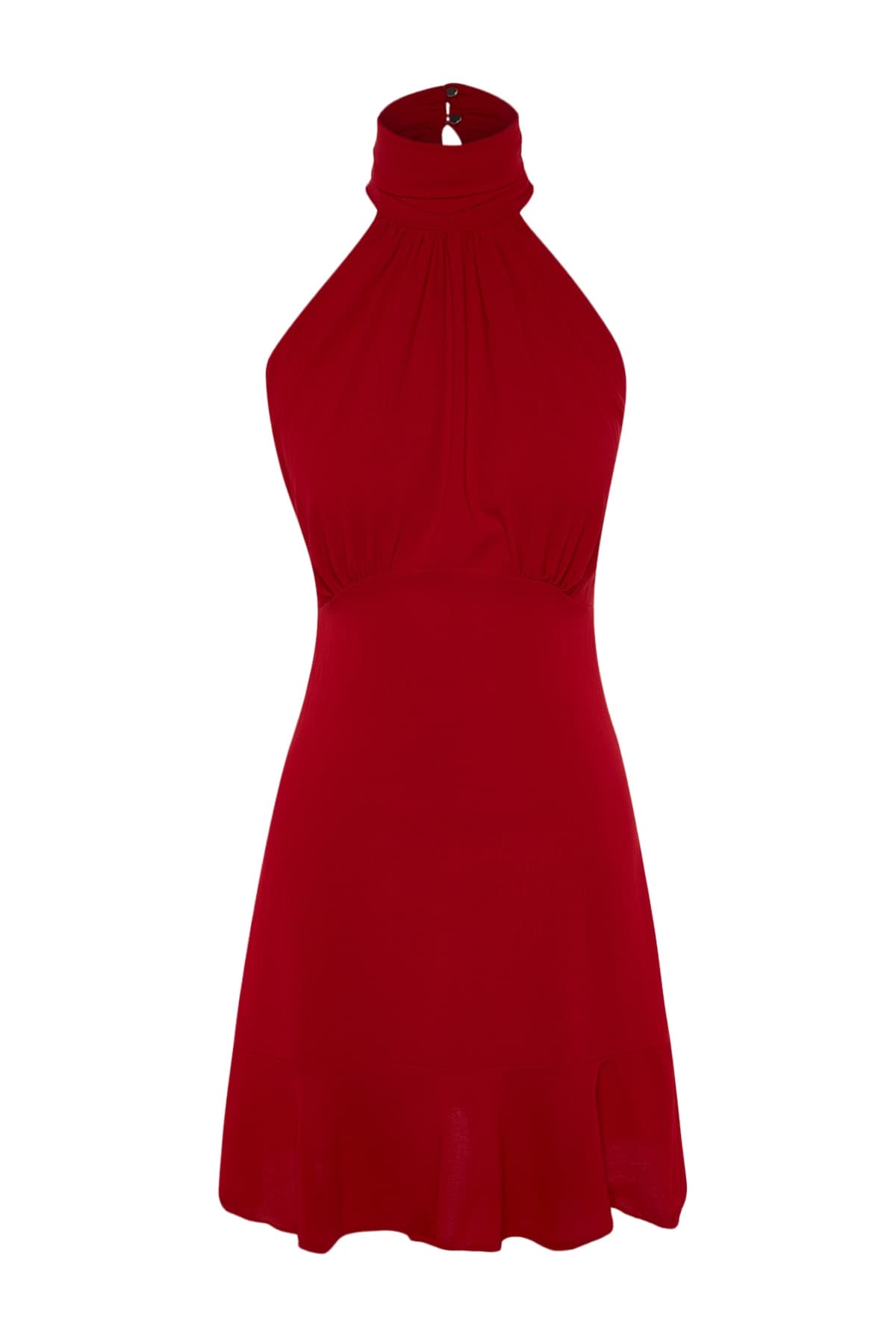 Trendyolmilla Kırmızı Halter Yaka A Kesim Astarlı Mini Dokuma Elbise TWOSS21EL1538