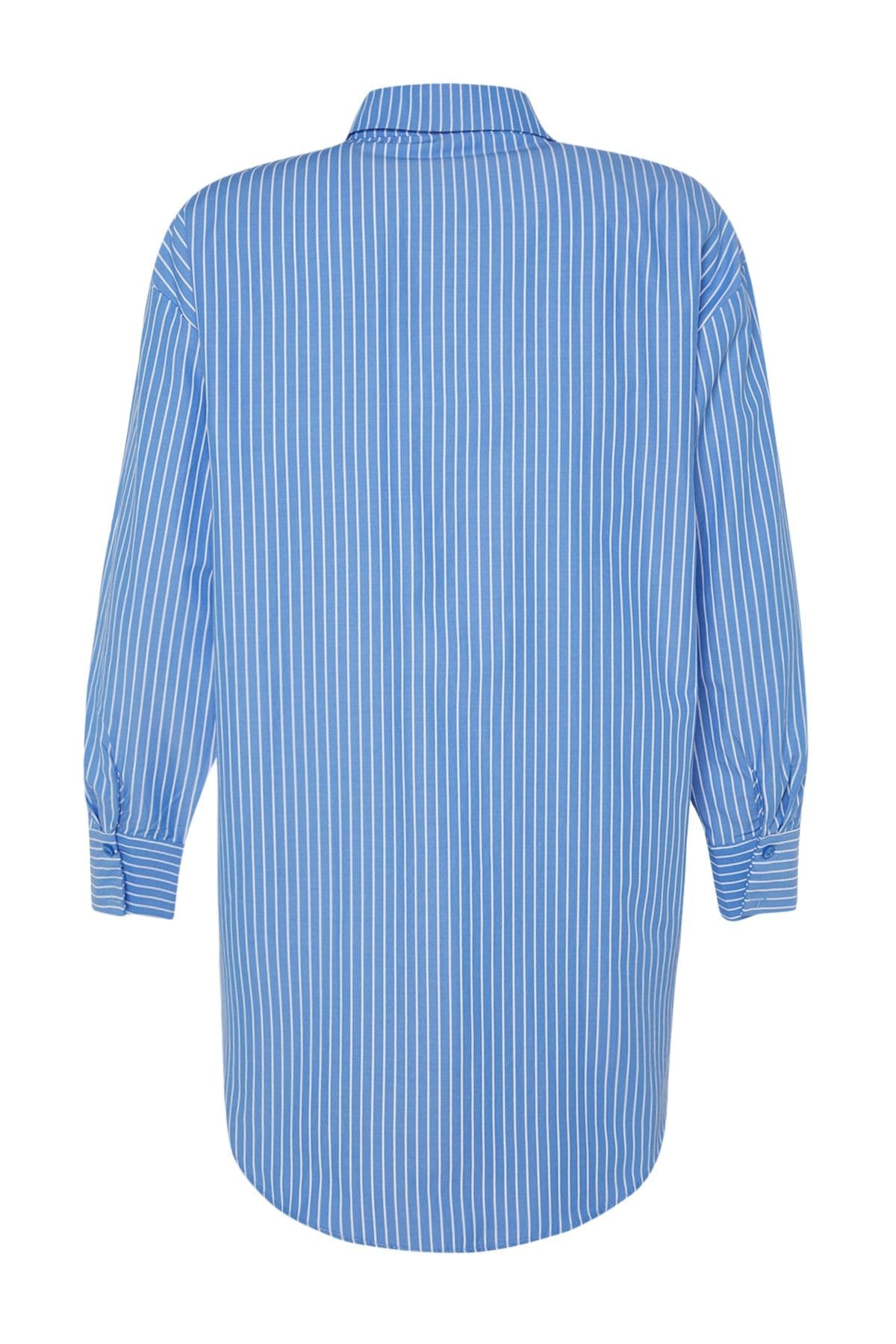 Trendyolmilla Mavi Çizgili Dokuma Plaj Gömleği TBESS22GO0664