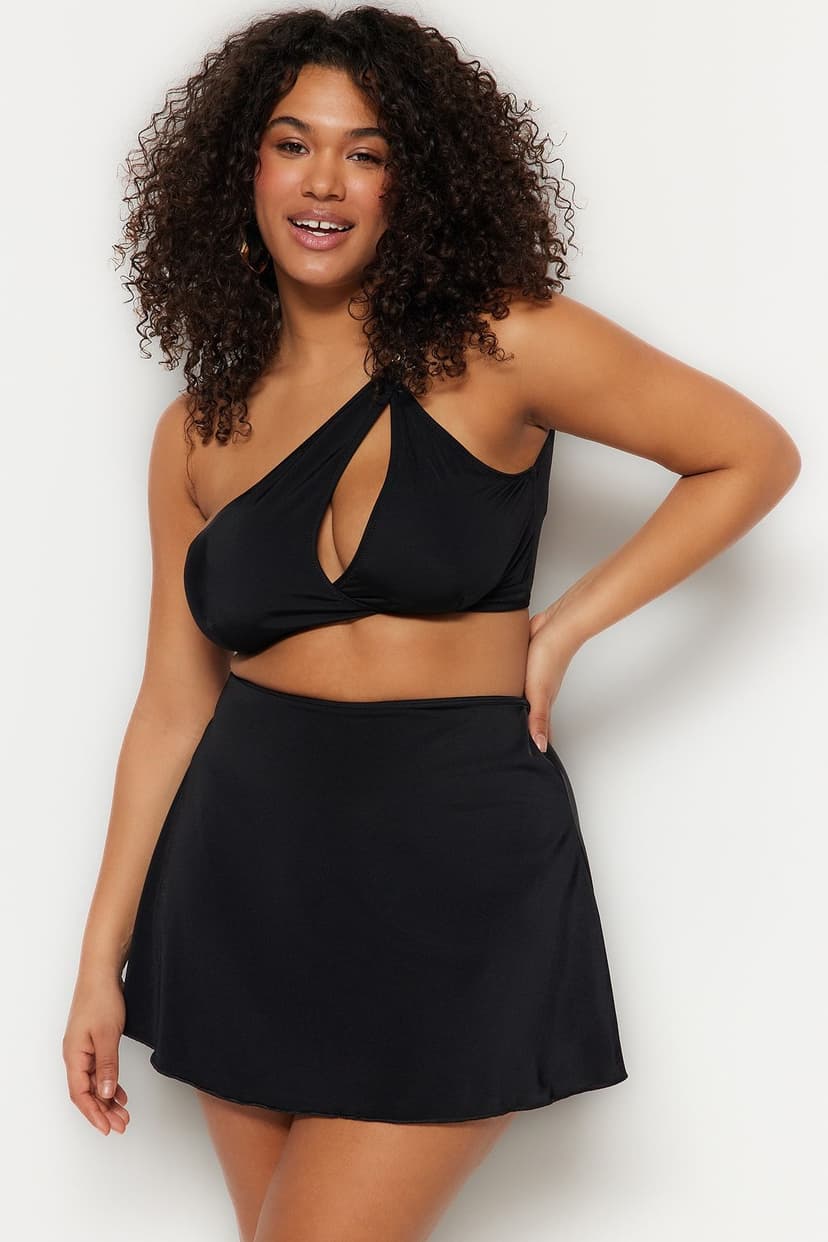 Siyah Şort Etekli Mini Büyük Beden Bikini Altı