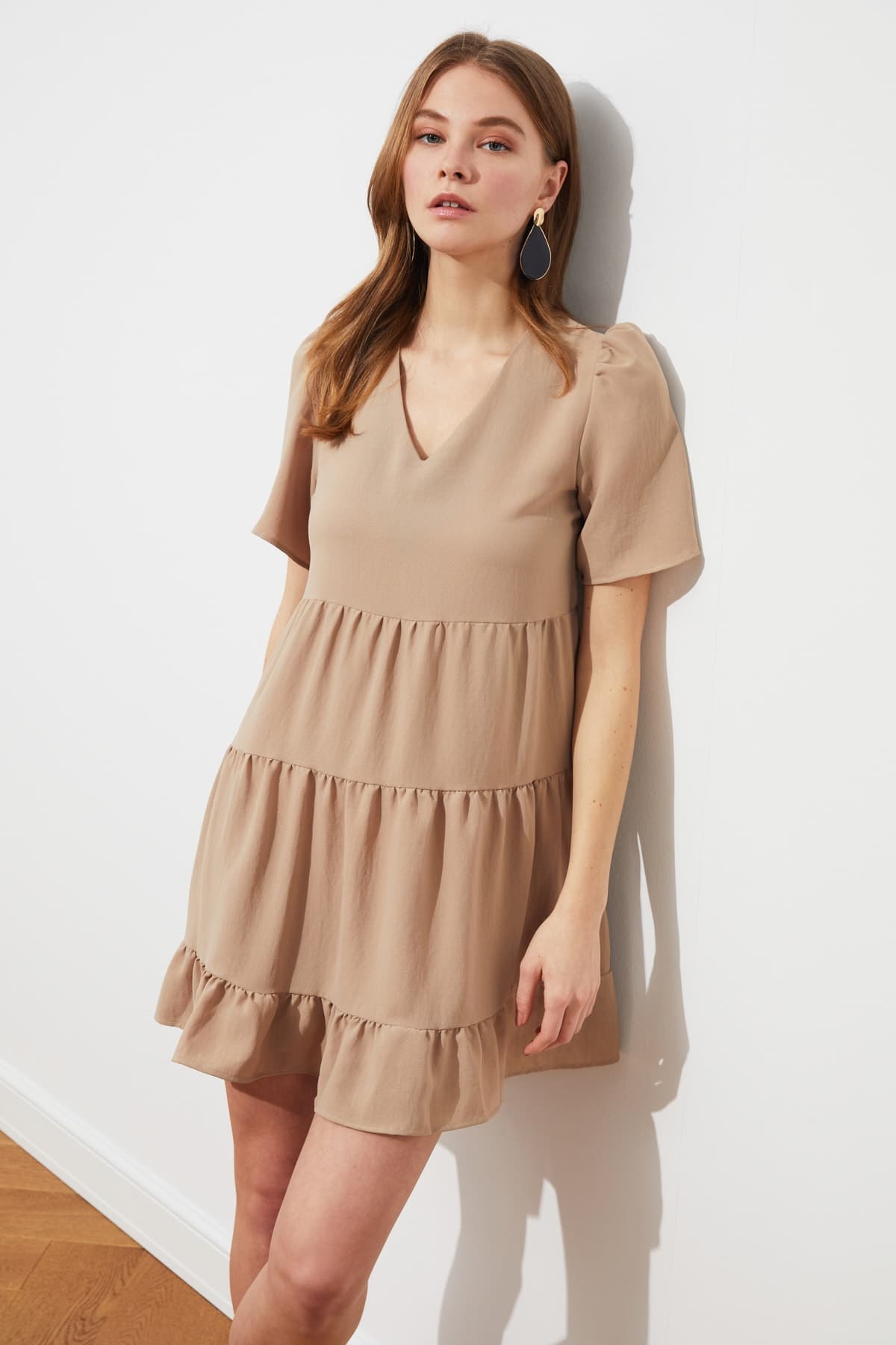 Taş Geniş Kesim Mini Dokuma Elbise