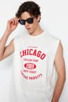 Ekru Relaxed/Rahat Kesim Şehir Baskılı %100 Pamuklu Kolsuz T-Shirt/Atlet
