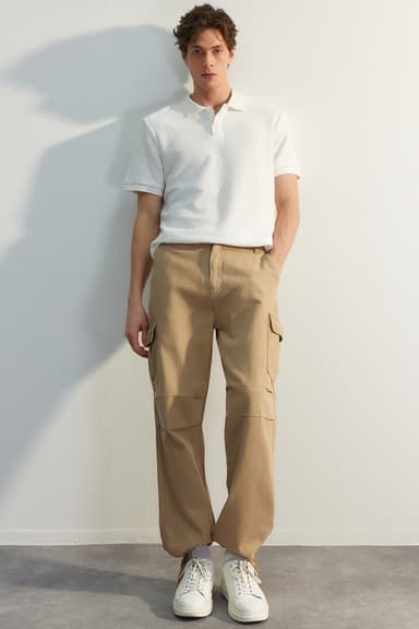 Limited Edition Vizon Loose Fit Paçası Bağlamalı Kargo Pantolon