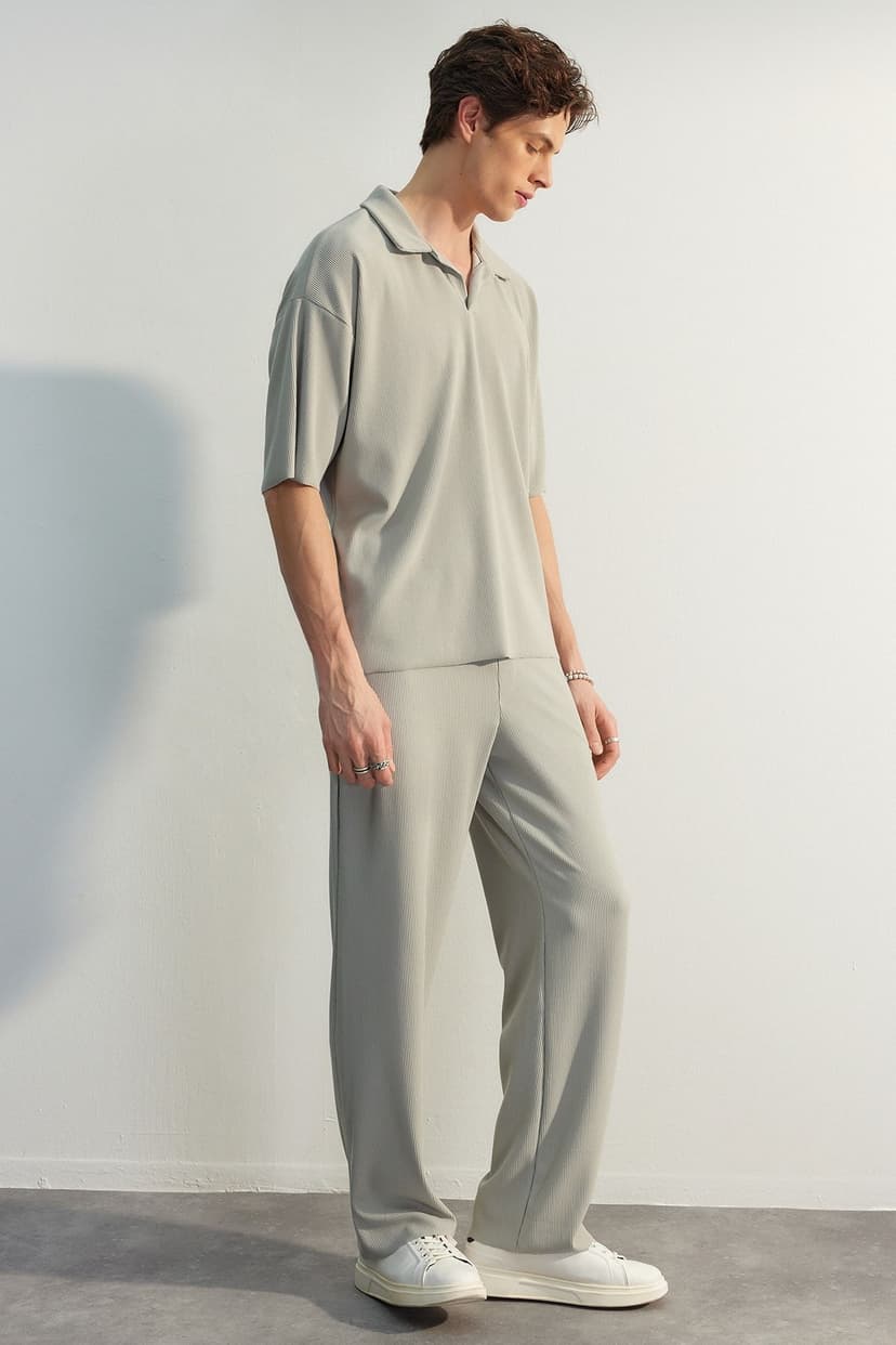 Product Limited Edition Taş Straight Fit Dokulu Gizli Kordonlu Tek Parça Eşofman Altı