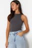 Antrasit Pamuklu Halter Yaka Fitted/Vücuda Oturan Esnek Örme Atlet