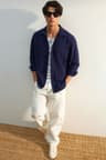 Lacivert Unisex Regular Fit %100 Pamuklu Keten Görünümlü Gömlek TMNSS23GO00099