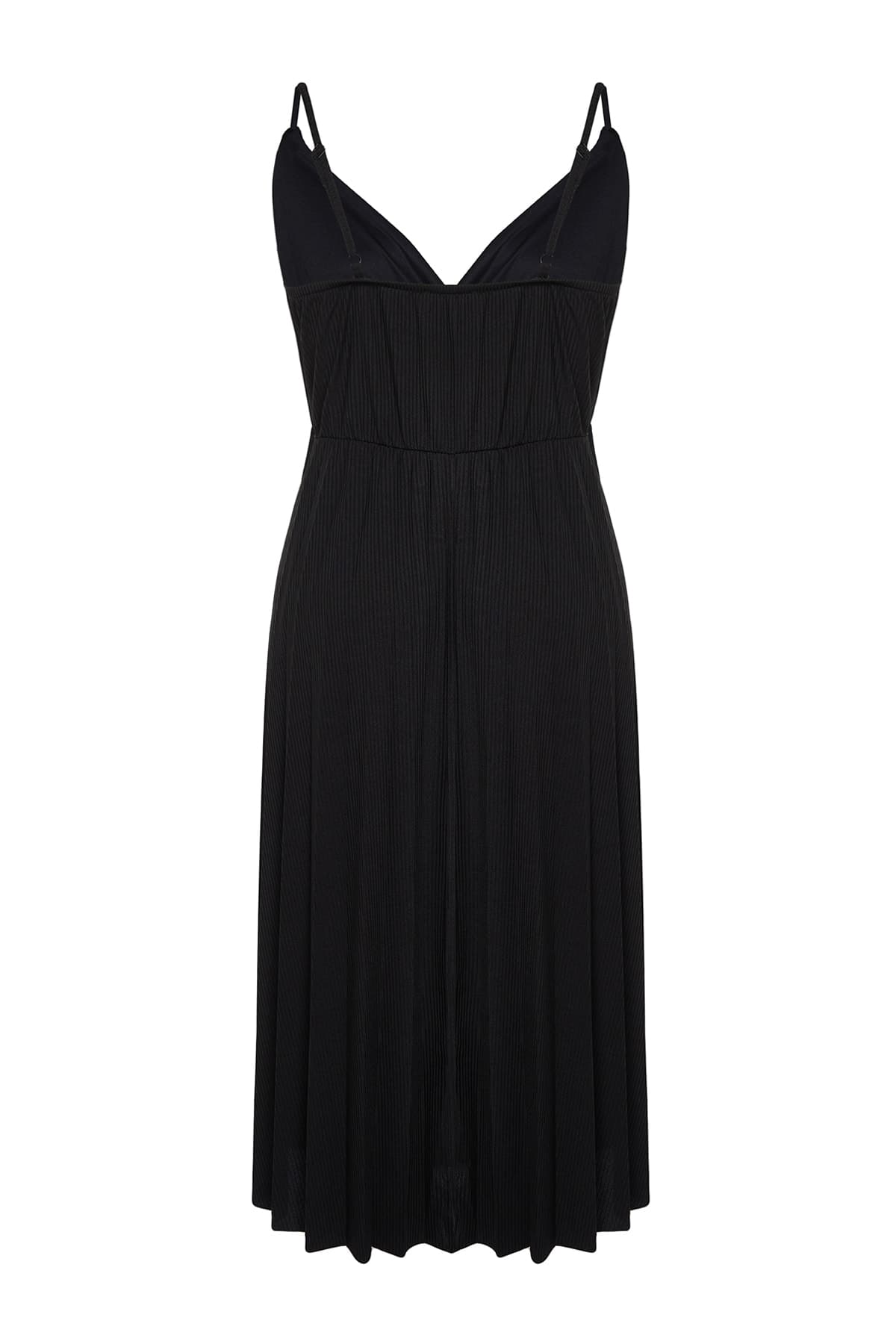 Trendyolmilla Curve Siyah Kruvaze Yaka Askılı Örme Elbise TBBSS22EL1565