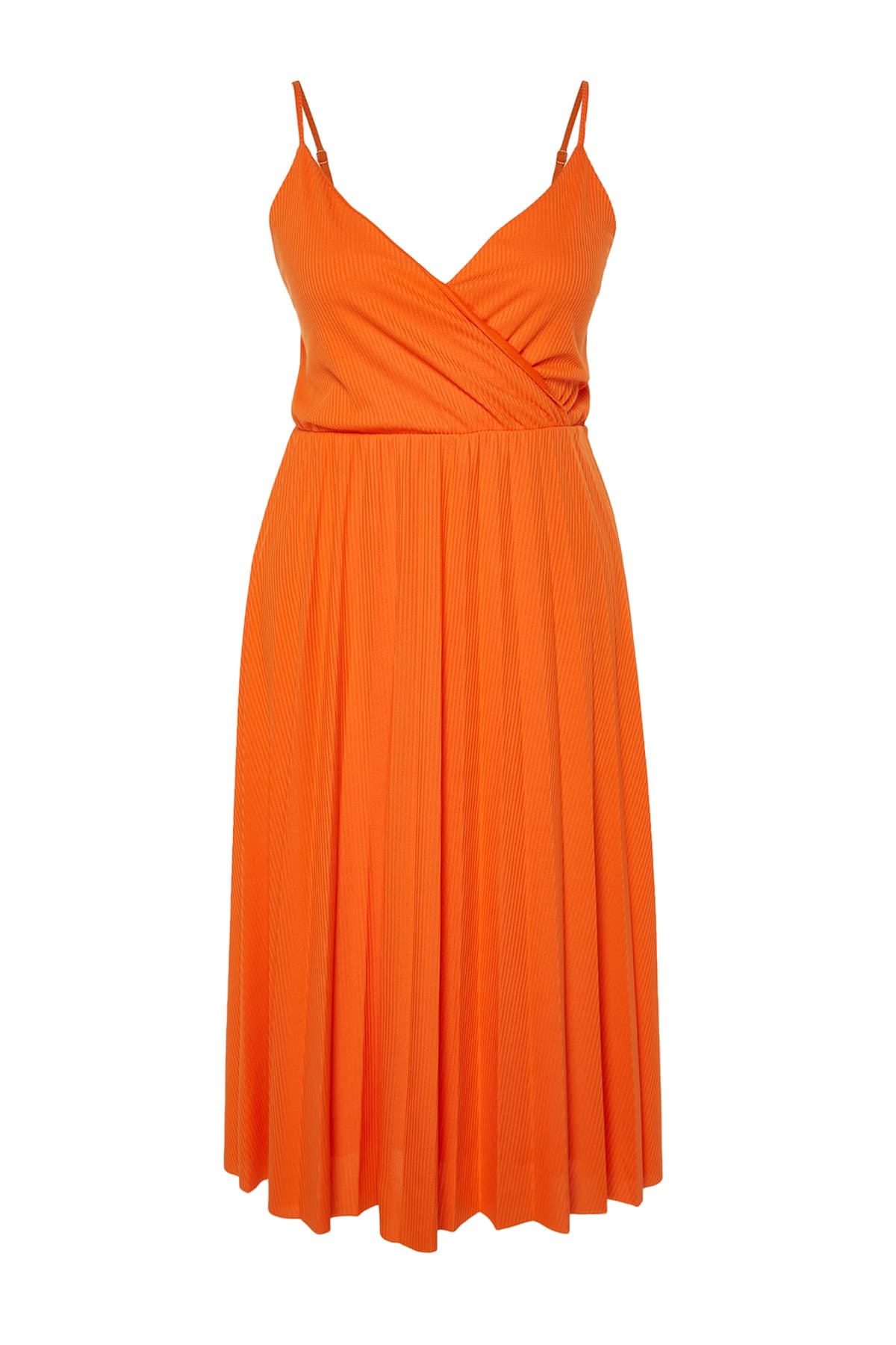 Trendyolmilla Curve Turuncu Kruvaze Yaka Askılı Yazlık Örme Elbise TBBSS22EL1565