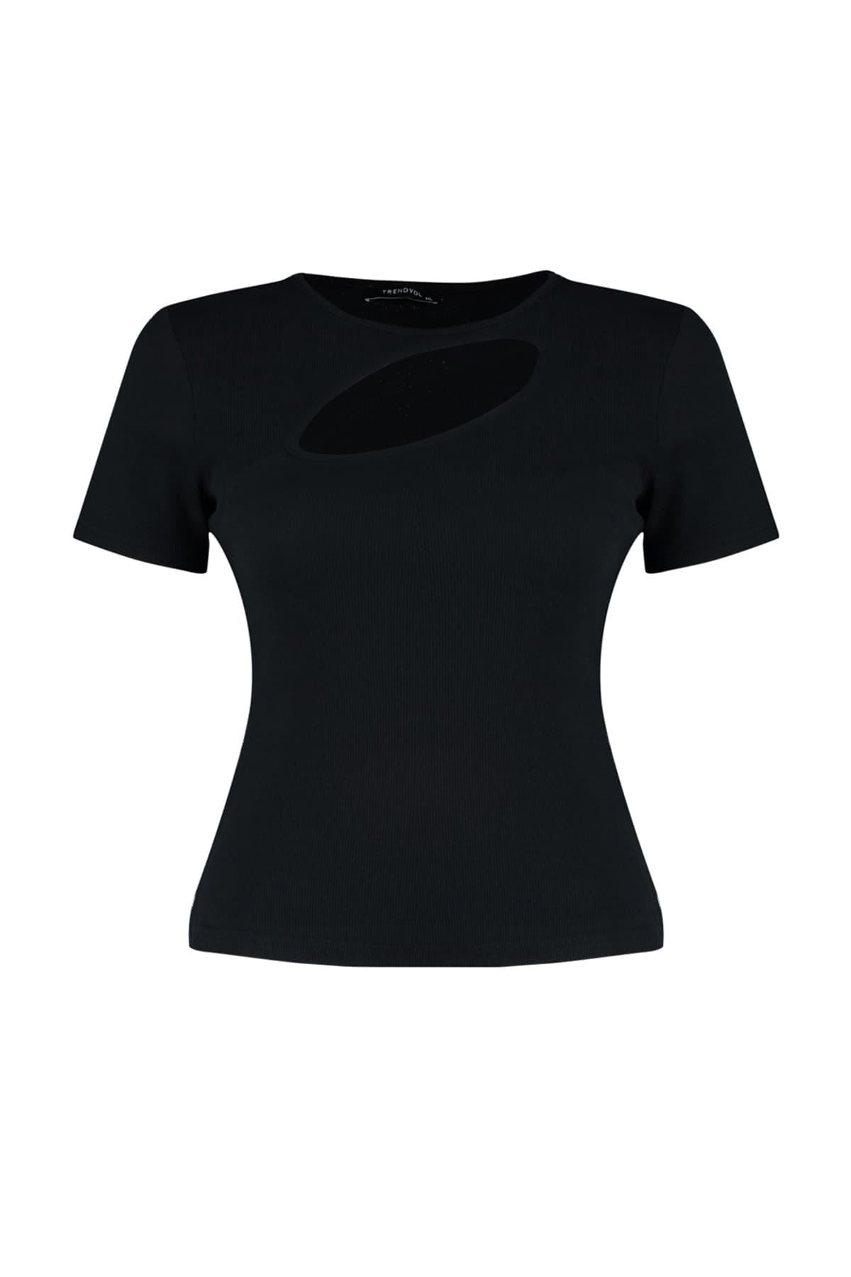 Trendyolmilla Curve Siyah Fitiili Cut-Out Detaylı Crop Örme Bluz TBBSS22AF00020