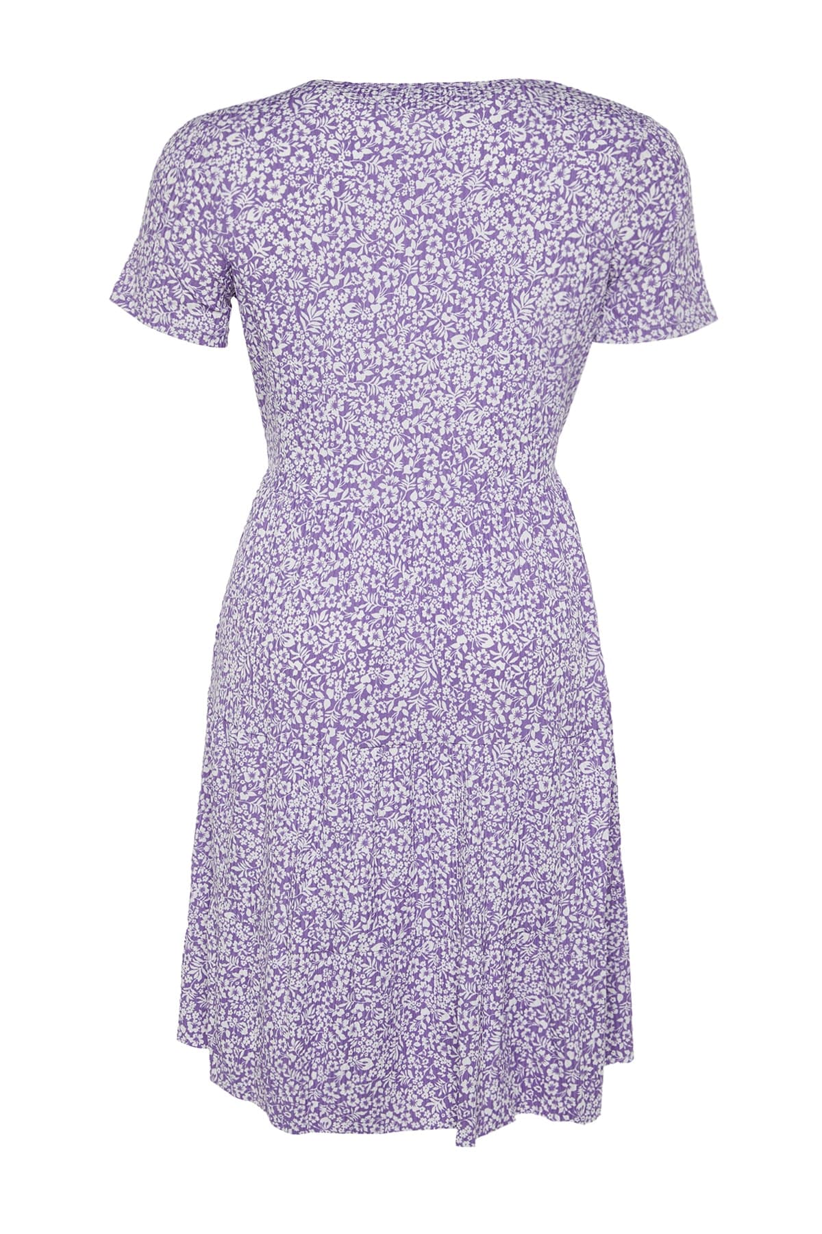 Trendyolmilla Curve Lila V Yaka Çiçek Desenli Stakter Örme Büyük Beden Elbise TBBSS22EL1638