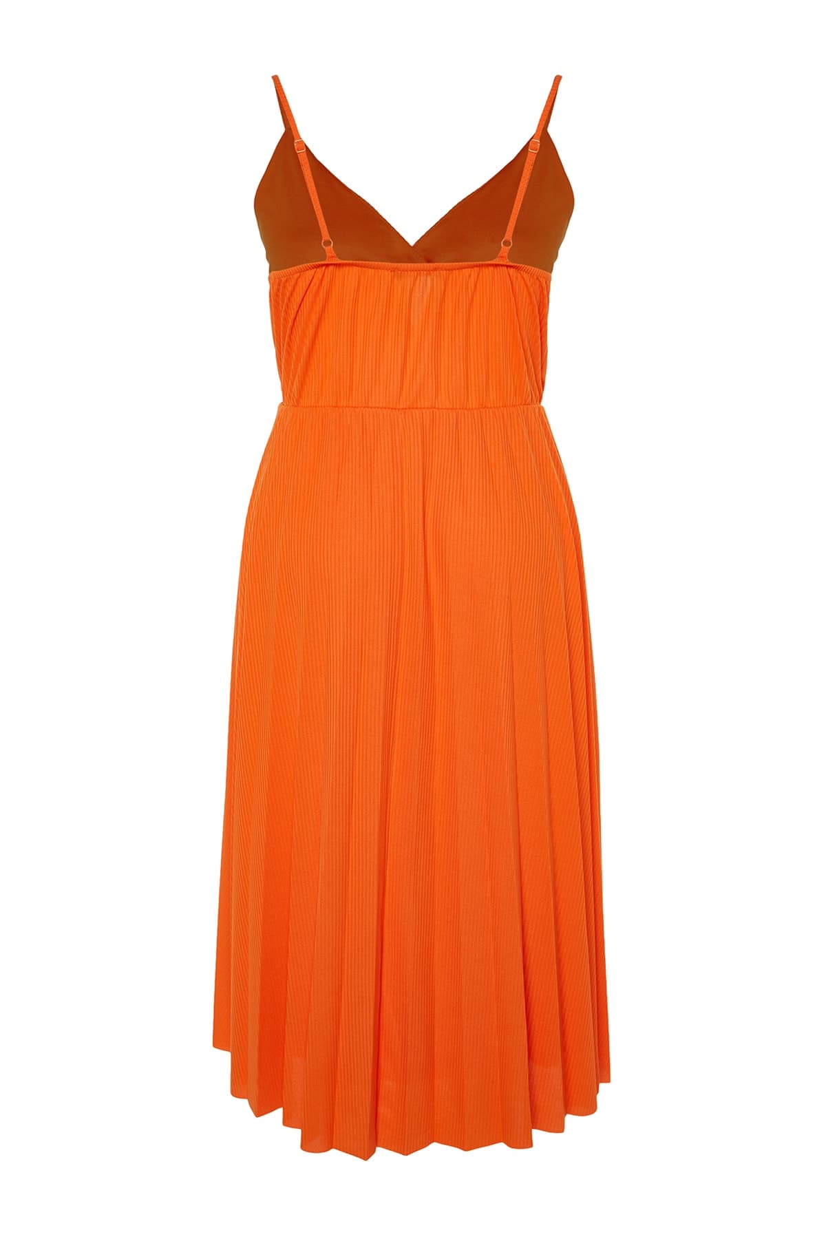 Trendyolmilla Curve Turuncu Kruvaze Yaka Askılı Yazlık Örme Elbise TBBSS22EL1565