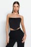 Siyah Crop Astarlı Korse Detaylı Örme Büstiyer