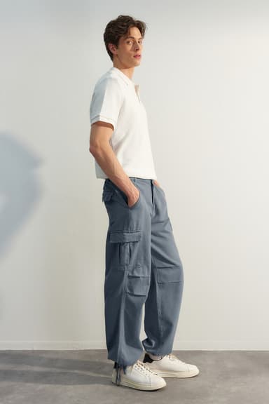 Limited Edition Lacivert Loose Fit Paçası Bağlamalı Kargo Pantolon