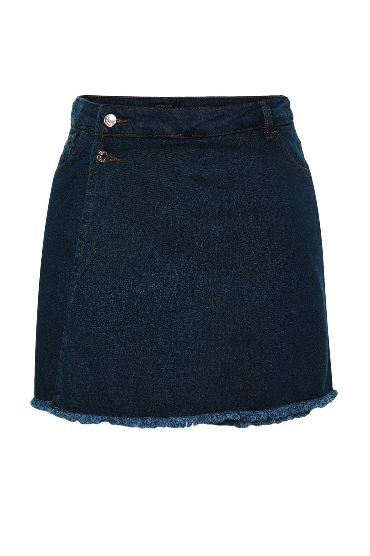 Trendyolmilla Curve Koyu Mavi Yüksek Bel Etek Uçu Püsküllü Şort Etek TBBSS23AP00008