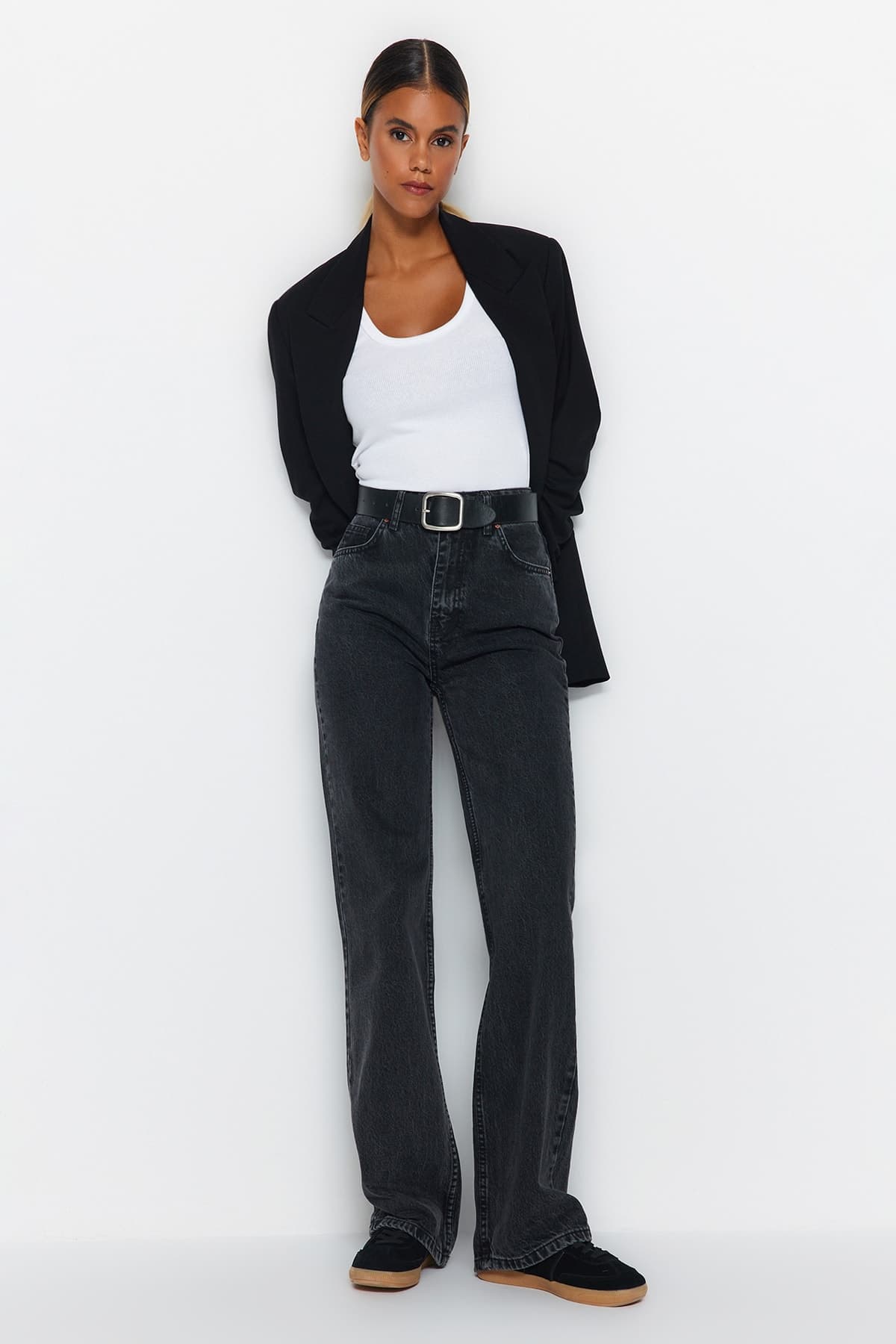 Antrasit Yüksek Bel Wide Leg Jeans