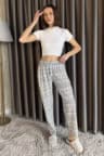 Kadın Bel Lastikli Desenli Alt Pijama Kremsiyahlı TZL-P-00015068