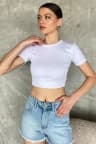 Kadın Bisiklet Yaka Likralı Crop Top Bluz Beyaz TZL-P-00017184
