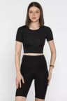 Kadın Bisiklet Yaka Likralı Crop Top Bluz Siyah TZL-P-00017184