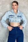 Kadın Crop Top Jean Kot Ceket Buzmavisi TZL-P-00017199
