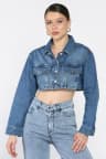 Kadın Crop Top Jean Kot Ceket Lacivert TZL-P-00017199