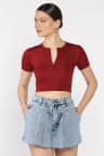 Kadın Ön Fermuarlı Modal Kumaş Crop Top Bluz Bordo TZL-P-00016944