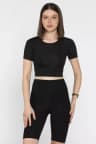 Kadın Ön Fermuarlı Modal Kumaş Crop Top Bluz Siyah TZL-P-00016944