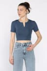 Kadın Ön Fermuarlı Modal Kumaş Crop Top Bluz Petrol TZL-P-00016944