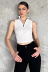 Kadın Yarım Fermuarlı Fitilli Crop Top Bluz Beyaz TZL-P-00016993