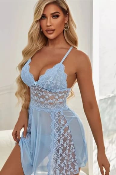 Beleng Kadın Danteli Fantazi Gecelik Mavi TZL-P-00016959