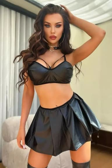 Beleng Kadın Suni Deri Fantazi Takım Siyah TZL-P-00016958