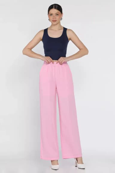Kadın Bel Lastikli Bol Paça Pantolon Pembe TZL-P-00016612