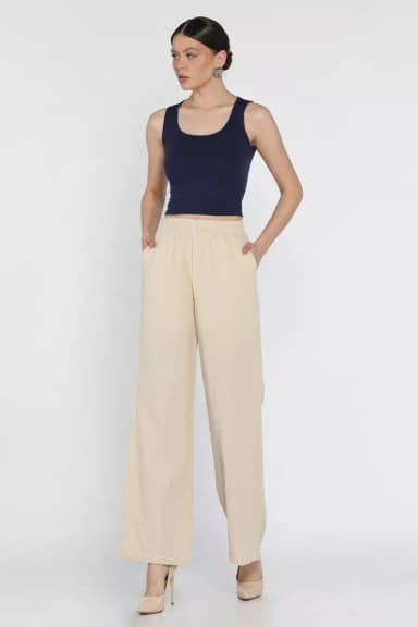 Kadın Bel Lastikli Bol Paça Pantolon Bej TZL-P-00016612