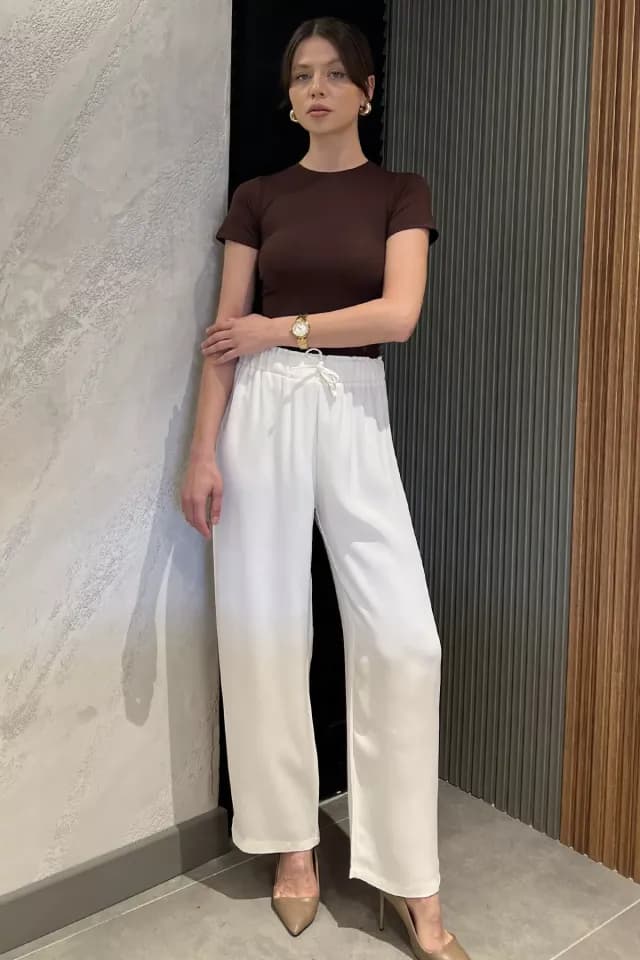 Product Kadın Bel Lastikli Palazzo Pantolon Krem TZL-P-00017236