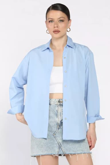 Kadın Kraş Model Salaş Gömlek Mavi TZL-P-00016923