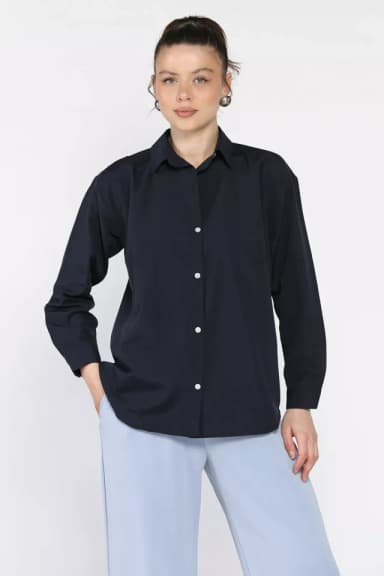 Kadın Kraş Model Salaş Gömlek Koyulacivert TZL-P-00016923