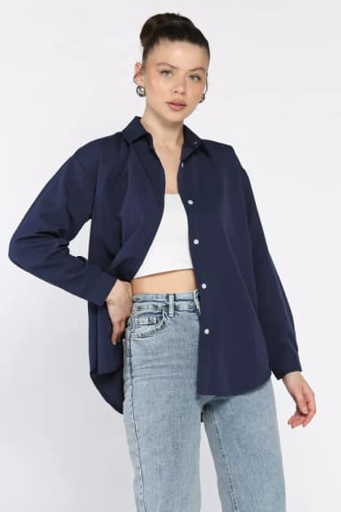 Kadın Kraş Model Salaş Gömlek Lacivert TZL-P-00016923
