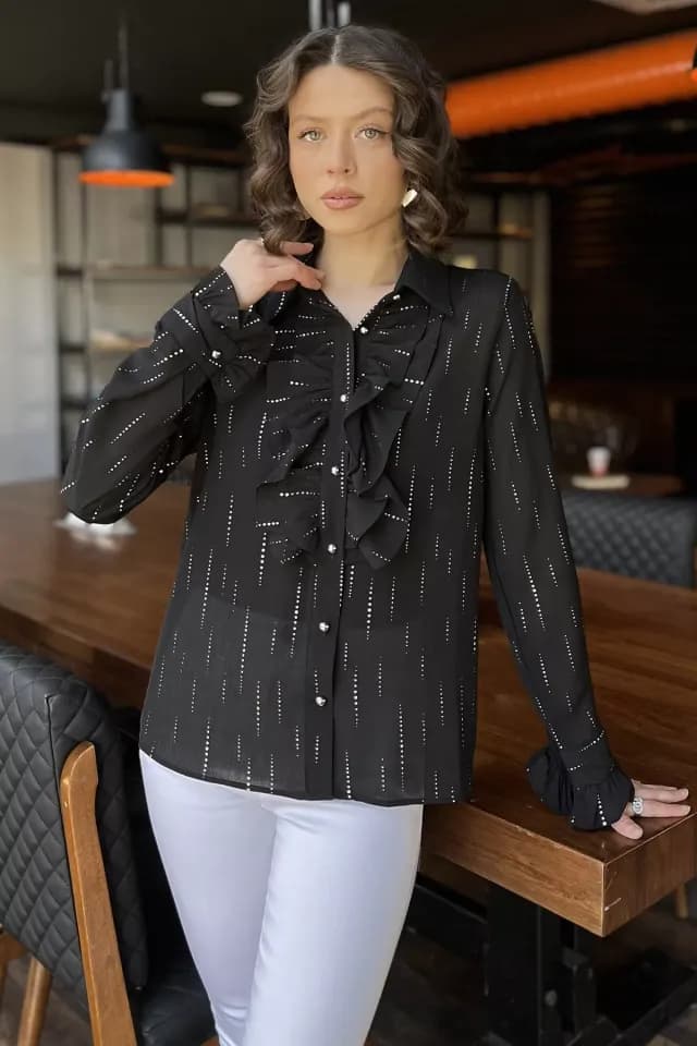 Product Kadın Volanlı İçlik Kombinli Gömlek Siyah TZL-P-00016602