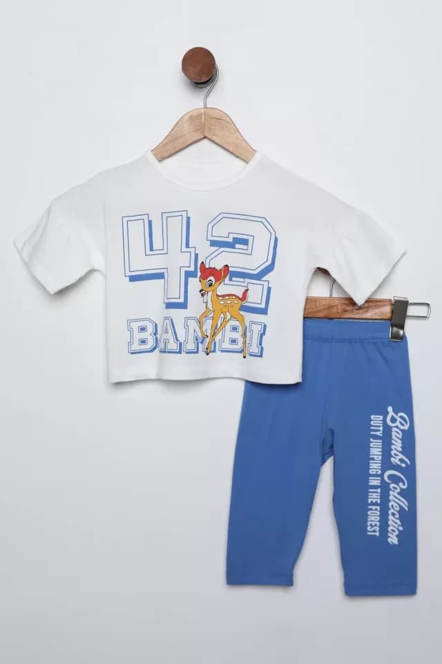 Product Kız Çocuk Bambi Baskılı Tişört Tayt İkili Takım Kremmavili TZL-P-00016452