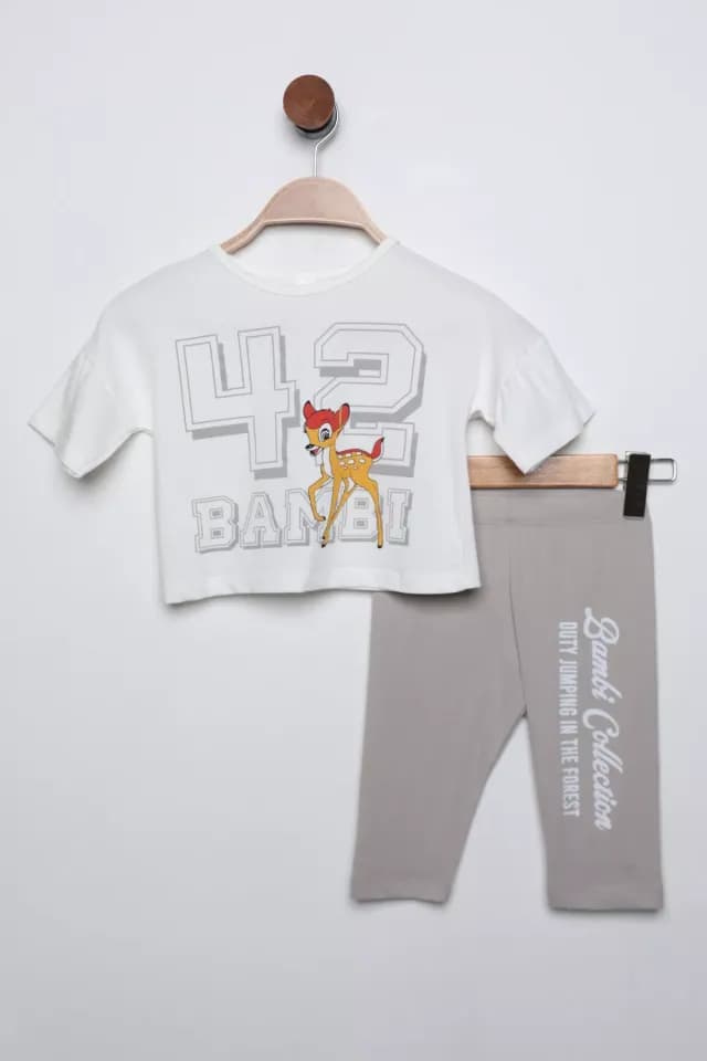 Product Kız Çocuk Bambi Baskılı Tişört Tayt İkili Takım Kremgri TZL-P-00016452
