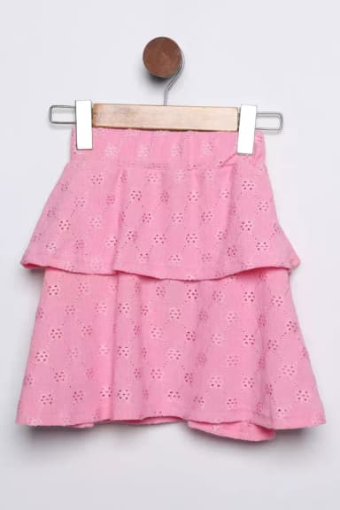 Kız Çocuk Bel Lastikli Fistolu Fırfırlı Etek Pembe TZL-P-00015224
