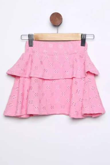 Kız Çocuk Bel Lastikli Fistolu Fırfırlı Etek Pembe TZL-P-00015374