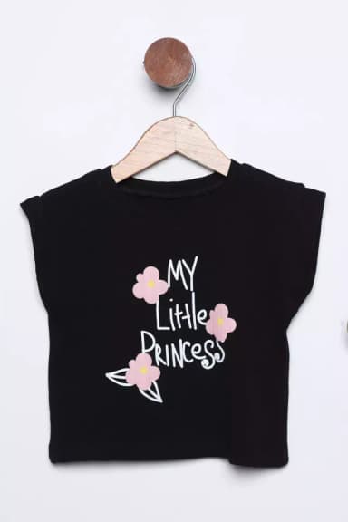 Kız Çocuk Ön Baskılı Likralı Bluz Siyah TZL-P-00015677
