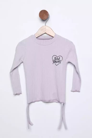 Kız Çocuk Yan Büzgü Detaylı Baskılı Body Bluz Lila TZL-P-00015435