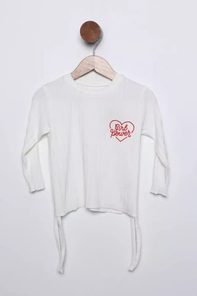 Kız Çocuk Yan Büzgü Detaylı Baskılı Body Bluz Krem TZL-P-00015435