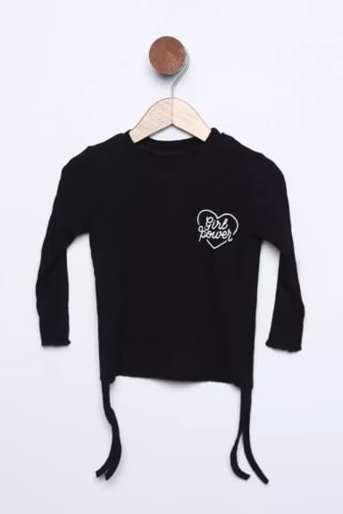 Kız Çocuk Yan Büzgü Detaylı Baskılı Body Bluz Siyah TZL-P-00015435