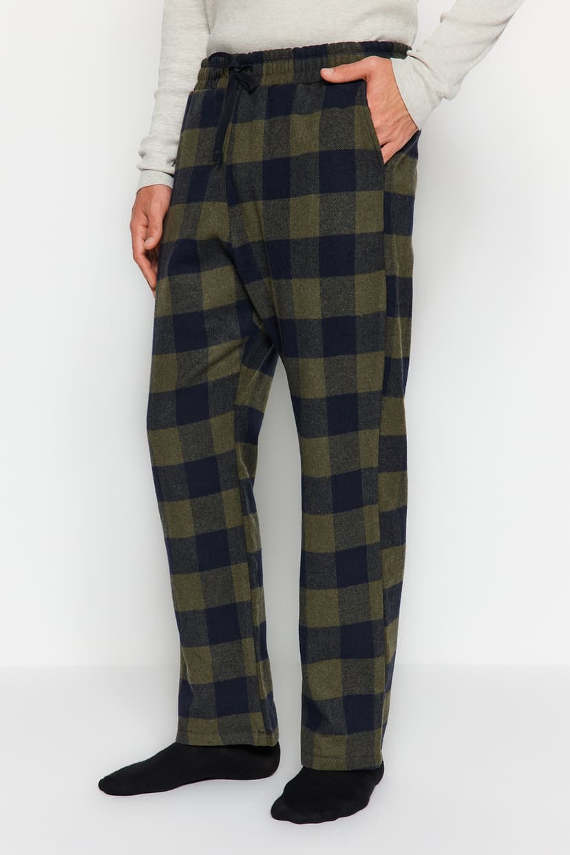 Haki Regular Fit Rahat Kalıp Ekose Dokuma Pijama Altı