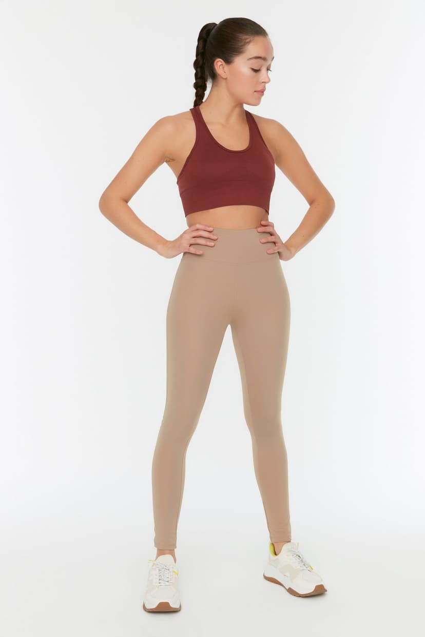 Camel Geniş Bel Lastikli Ekstra Toparlayıcı Tam Boy Örme Spor Tayt