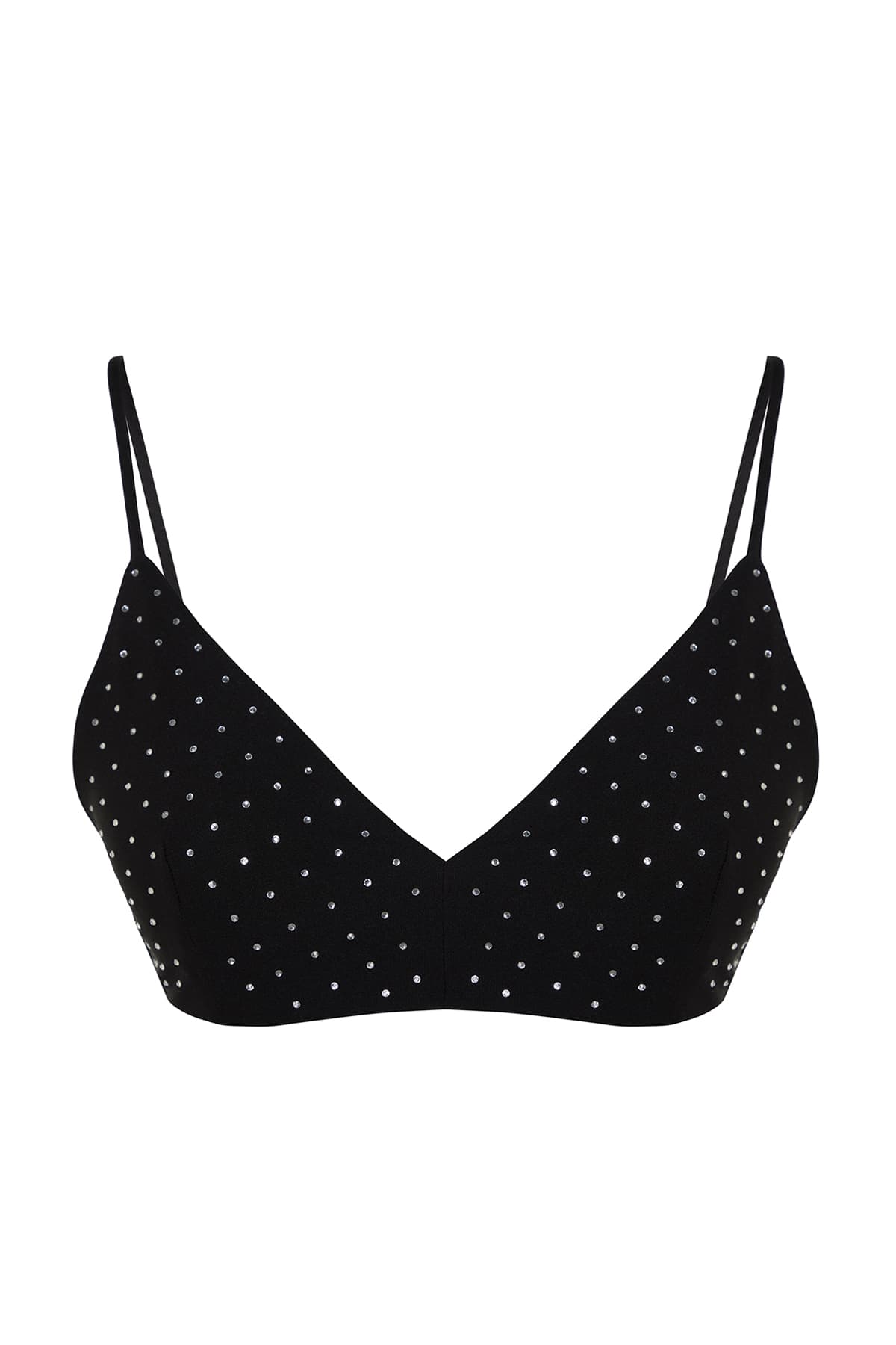 Siyah Crop Parlak Taşlı Dokuma Büstiyer