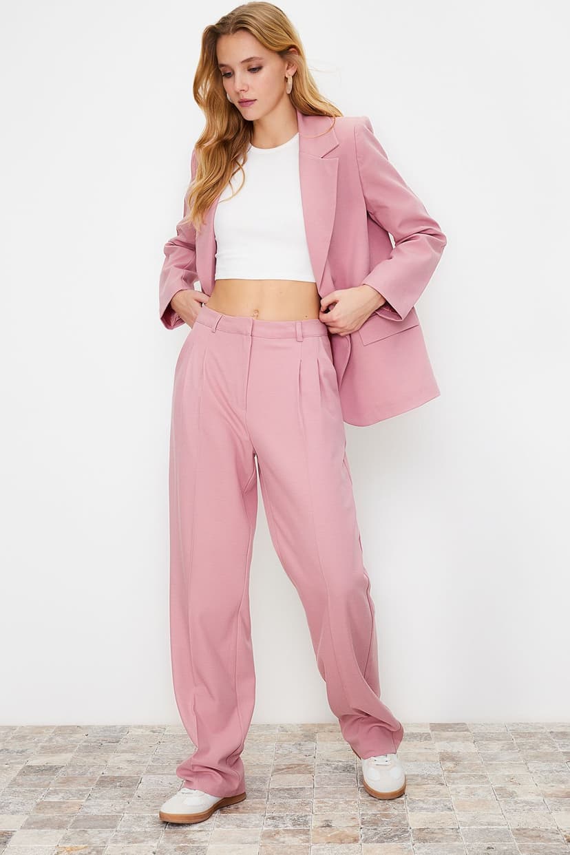 Limited Edition Açık Pembe Straight/Düz Kesim Dokuma Kumaş Pantolon