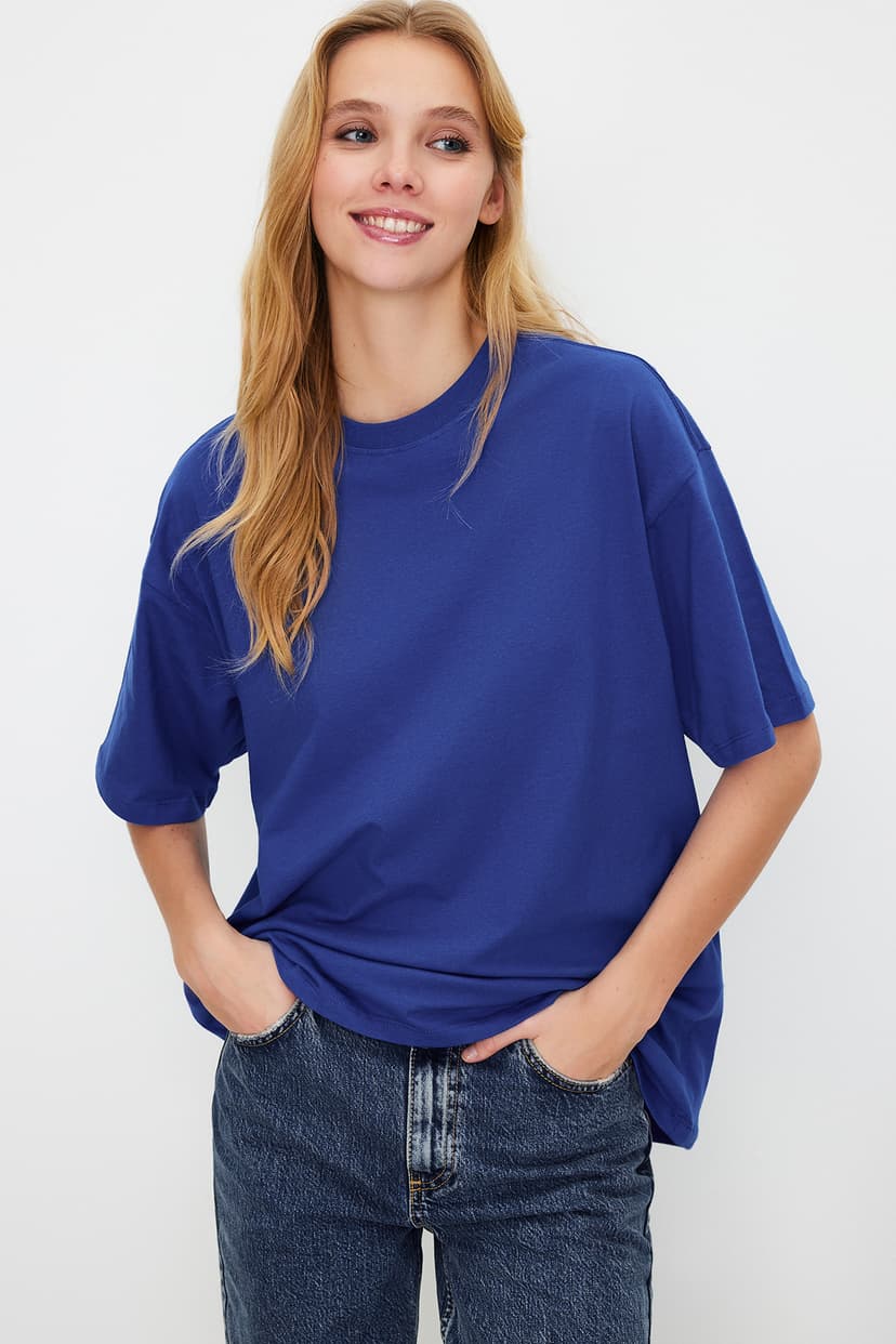 Saks %100 Pamuk Premium Oversize/Geniş Kalıp Bisiklet Yaka Örme T-Shirt