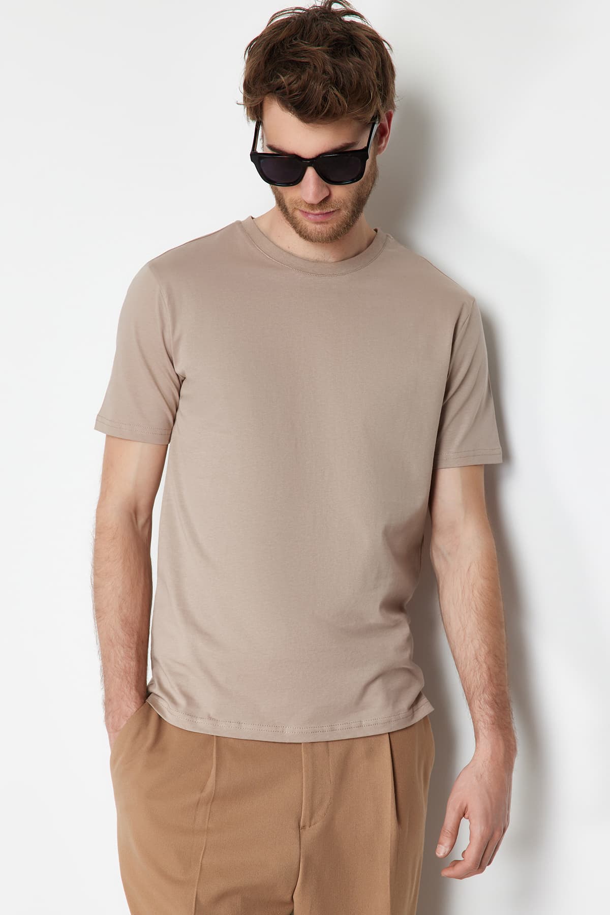 Vizon Slim/Dar Kesim %100 Pamuklu Basic Bisiklet Yaka Tok Kumaş T-shirt